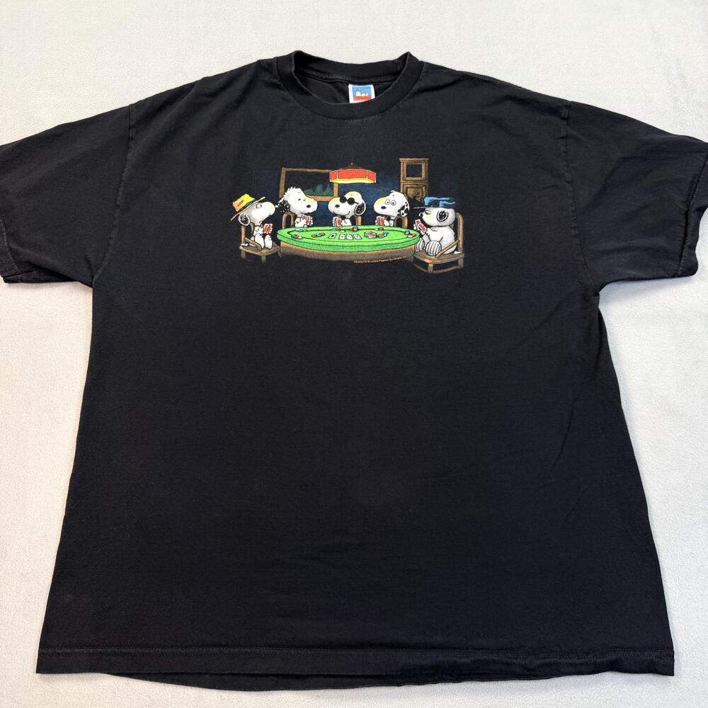 Vintage Peanuts Snoopy Poker Night Shirt Mens 2XL Black Graphic Cartoon Tee